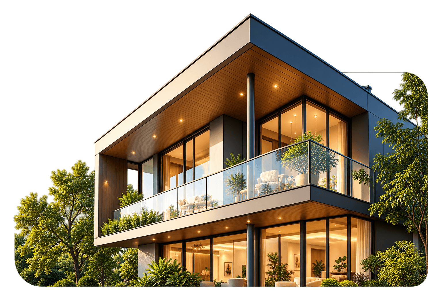 Contemporary home exterior with large windows